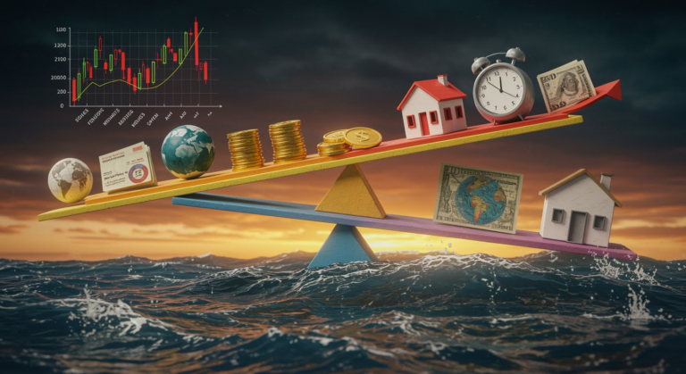 A chart illustrating portfolio diversification strategies beyond the traditional 60/40 allocation, focusing on investment trends and market volatility in 2025.
