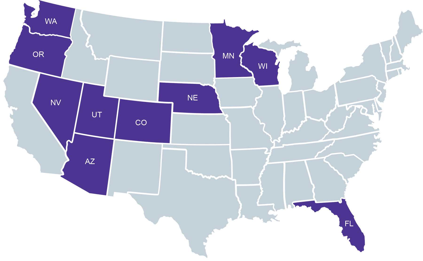 Map of Quantum Fiber's service areas in the United States