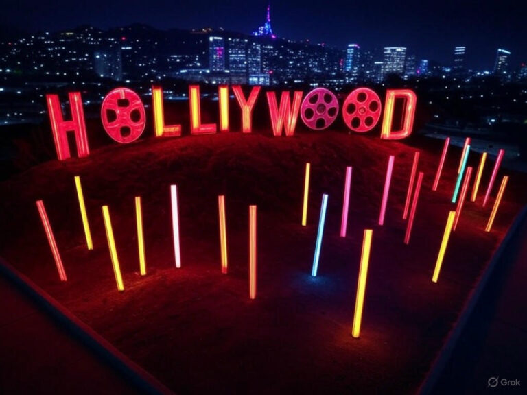 Alt text for illustrative image: "Trump tariffs threatening Hollywood's international film market, showing trade barriers impacting global trade and the entertainment economy."