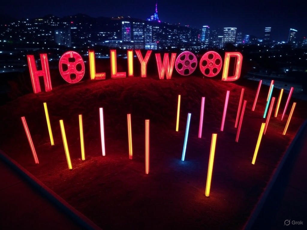 Alt text for illustrative image: "Trump tariffs threatening Hollywood's international film market, showing trade barriers impacting global trade and the entertainment economy."