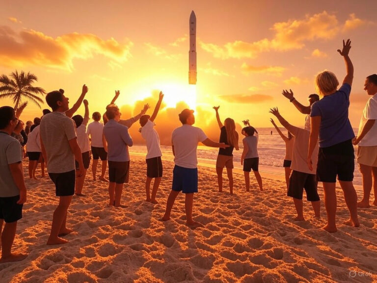 Alt text: "Elon Musk's SpaceX Starbase Texas site, featuring the rocket launch facility and Boca Chica Beach amid the historic city status vote and environmental concerns."