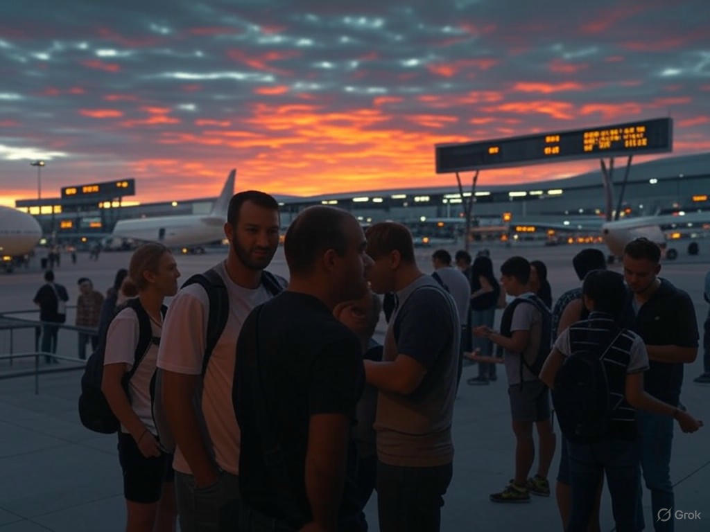 A missile attack near Tel Aviv's Ben Gurion Airport, causing flight suspensions and smoke rising from the impact site.