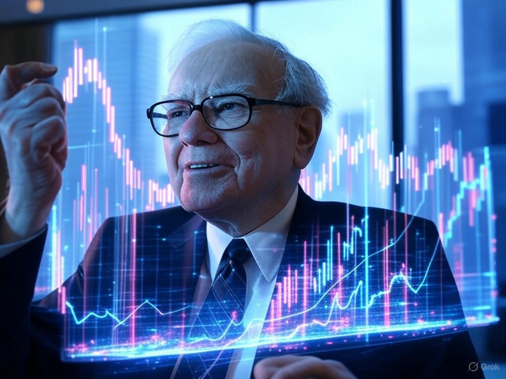 Berkshire Hathaway Q1 2025 earnings chart showing decline due to investment losses and insurance impacts.Image