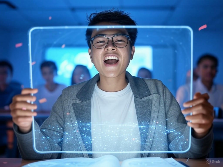 An AI interface displaying a perfect score of 100% in a BYU computer science course, symbolizing advancements in AI education.Image