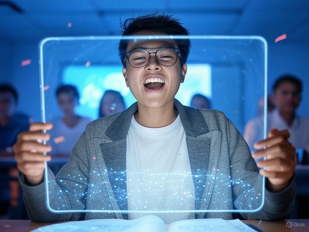 An AI interface displaying a perfect score of 100% in a BYU computer science course, symbolizing advancements in AI education.Image