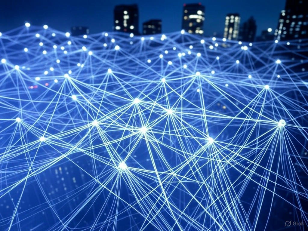Diagram of Tether AI's decentralized peer-to-peer network for AI agents, integrating blockchain and crypto payments.Image