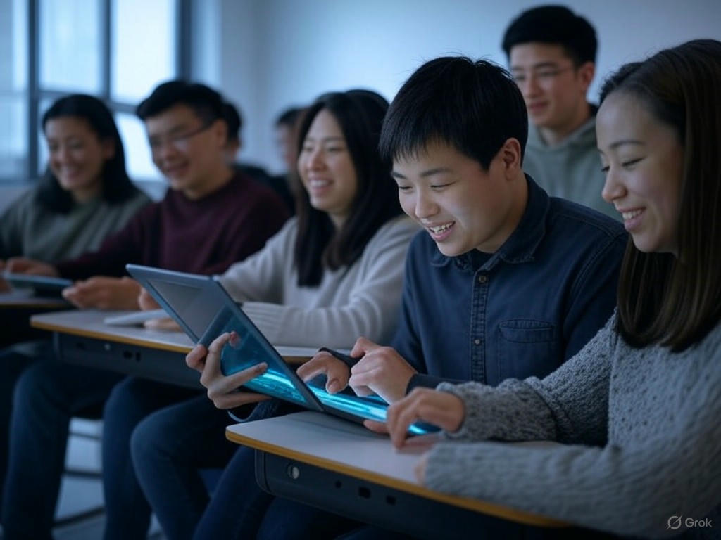 An image illustrating Google's AI funding empowering Taiwan universities and NGOs, with elements of AI education, digital inclusion, and workforce development.Image