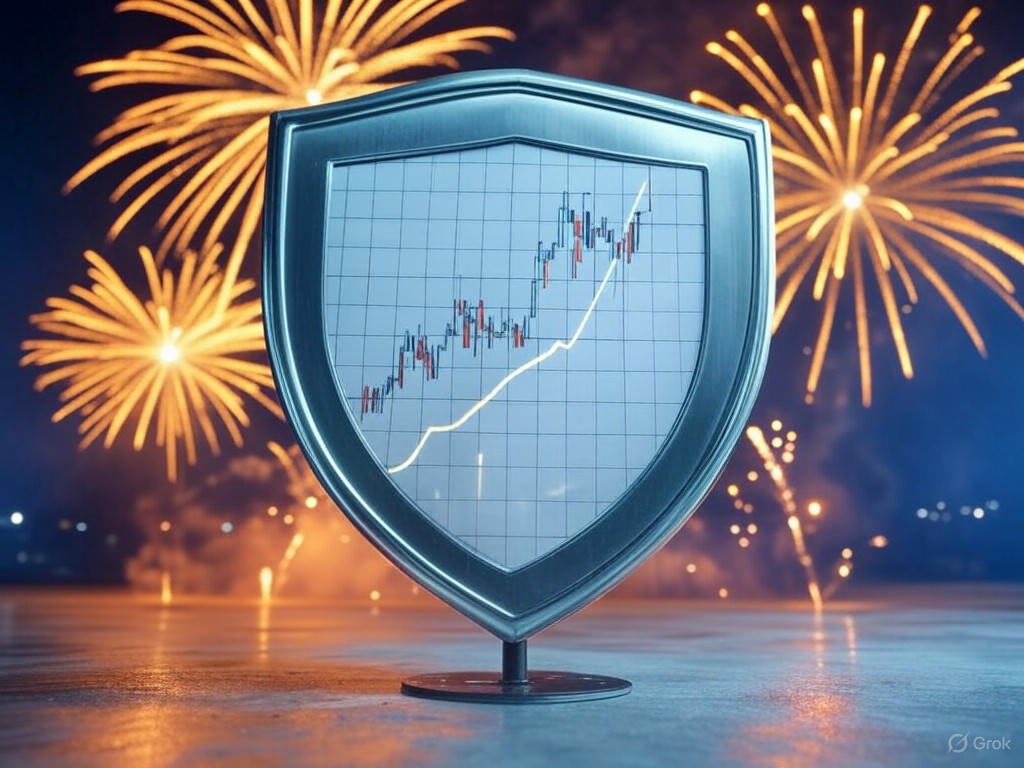 CrowdStrike stock performance chart, showing CRWD price trends, metrics like $443.96 current price, and 30% year-to-date growth in cybersecurity investments.