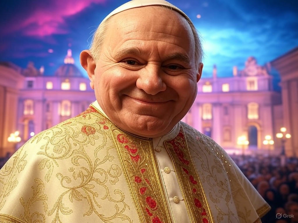 AI-generated image of Donald Trump dressed as the Pope, standing in the Vatican and appearing to give a blessing.Image