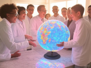 Scientists collaborating on climate science initiatives, including 2025 events, data services, ESIP awards, and global partnerships for sustainable data collection and research.
