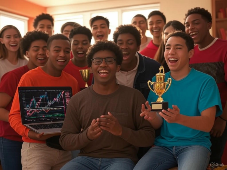 "Group of high school students from BAM Investing at Deerfield Academy celebrating their win in the 2025 Wharton High School Investment Competition, showcasing student leadership and global finance collaboration."