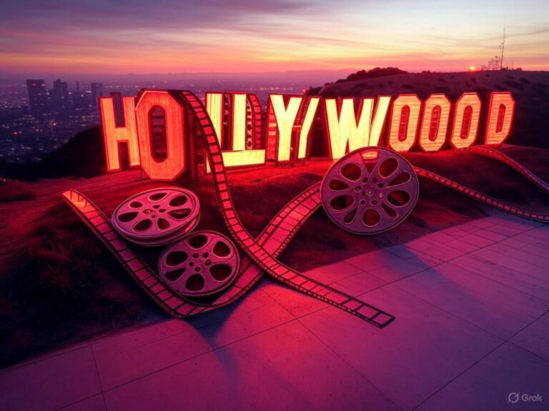 Impact of Trump's Hollywood tariffs on the global film industry, showing disruptions in US movie access and China trade relations.