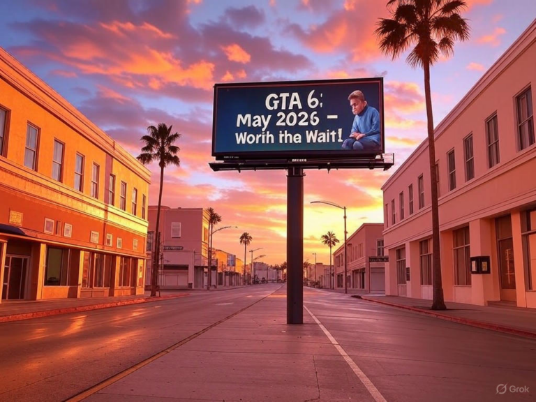 "GTA 6 delay announcement, featuring Rockstar Games' Vice City return and May 2026 release date."