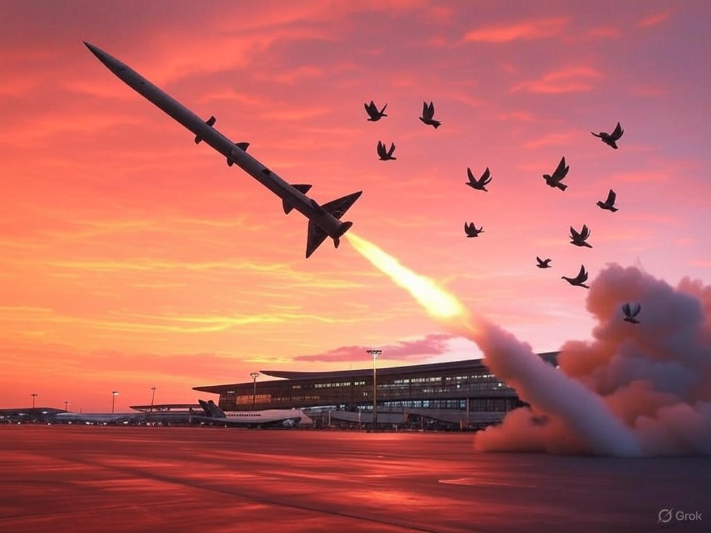 "Israeli Prime Minister Benjamin Netanyahu warns of retaliatory strikes following a Houthi missile attack on Ben Gurion Airport, amid escalating tensions with Iran."
